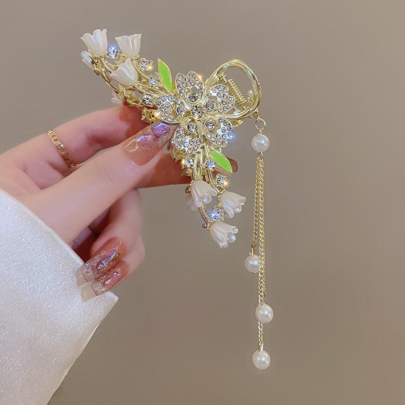 

Зажим с кисточкой в ​​виде акулы с цветком орхидеи, элегантный женский модный зажим для хвоста, изысканный милый головной убор для девочек, аксессуары