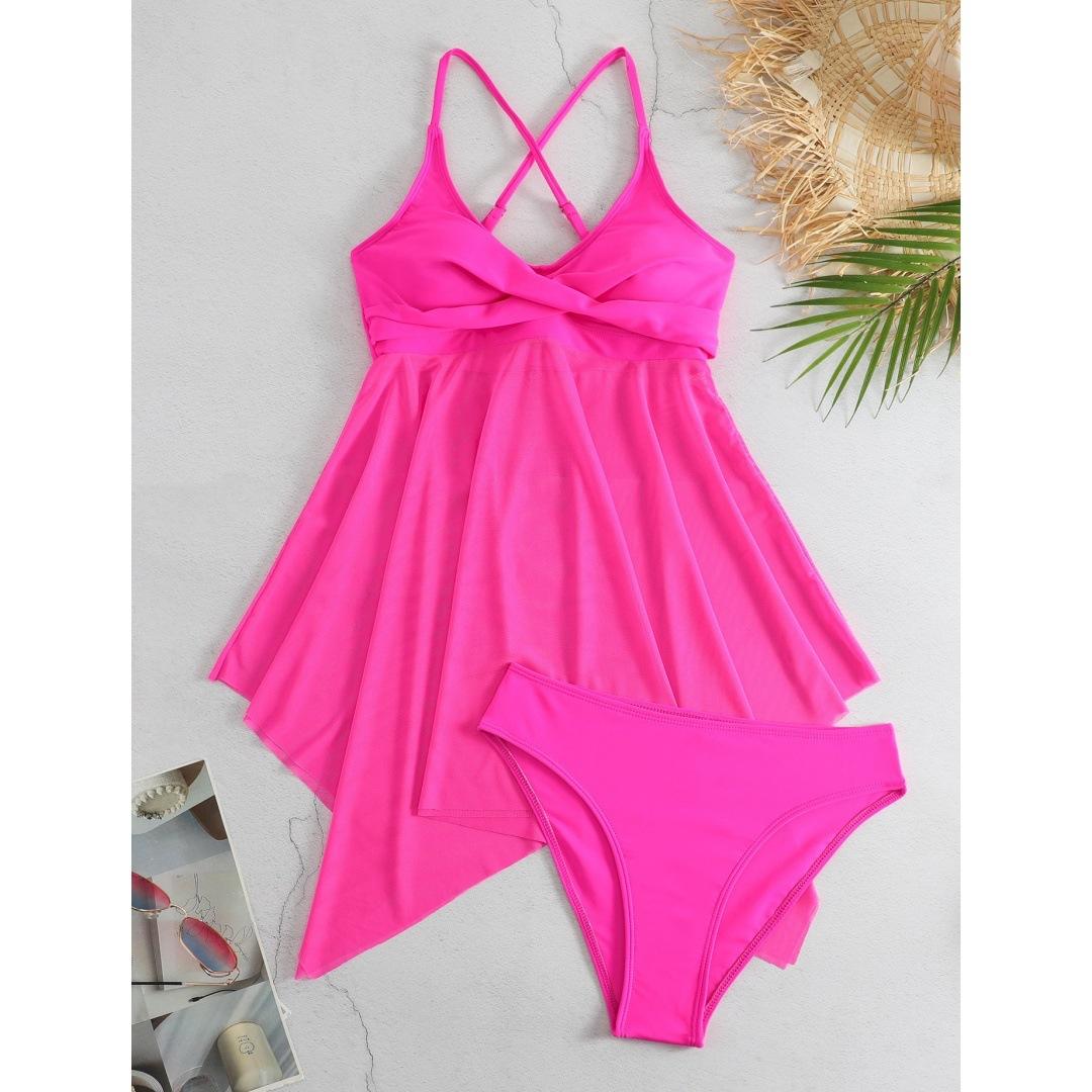 

Женская мода, сексуальный сетчатый купальник из двух частей, мягкий передний купальник с крестом и открытой спиной, однотонные трусы, комплект купального костюма большого размера, танкини, купальный костюм 3XL сливовый