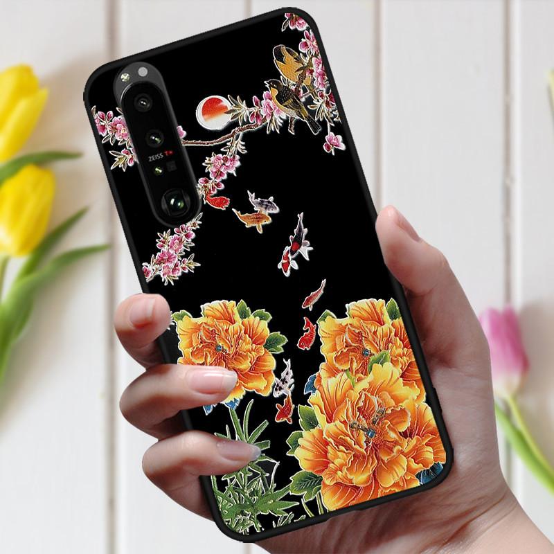 3D Emboss Flower Case For Sony Xperia 10 III Cover Cute Relief Case For Sony Xperia 1 III 5 III 10III Phone Case Coque Fashion