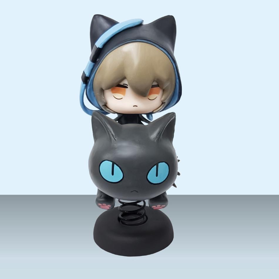 In Stock Arknights Phantom Lucian Black Cat Shake Figure Figurine PVC Anime Model Desktop Fun Ornament Children's Day Gift