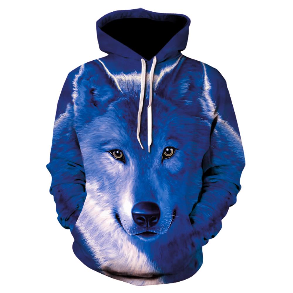 Spring Autumn Men's Junior Wolf Hoodie Fashion 3D Wolf Printing Loose Streetwear Funny Animal Street Hip Hop Casual Sweatshirt