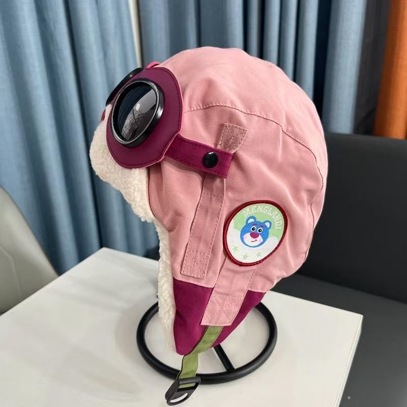 

Kids Winter Pilot Hat with Glasses Warm Thickened Plush Ear Protection Windproof Skiing Cap for Children Outdoor Activities 55-58cm