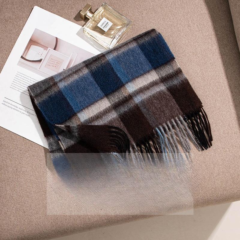 Pure Cashmere Plaid Scarf High End British Style Warm Plaid Scarf for Men Women