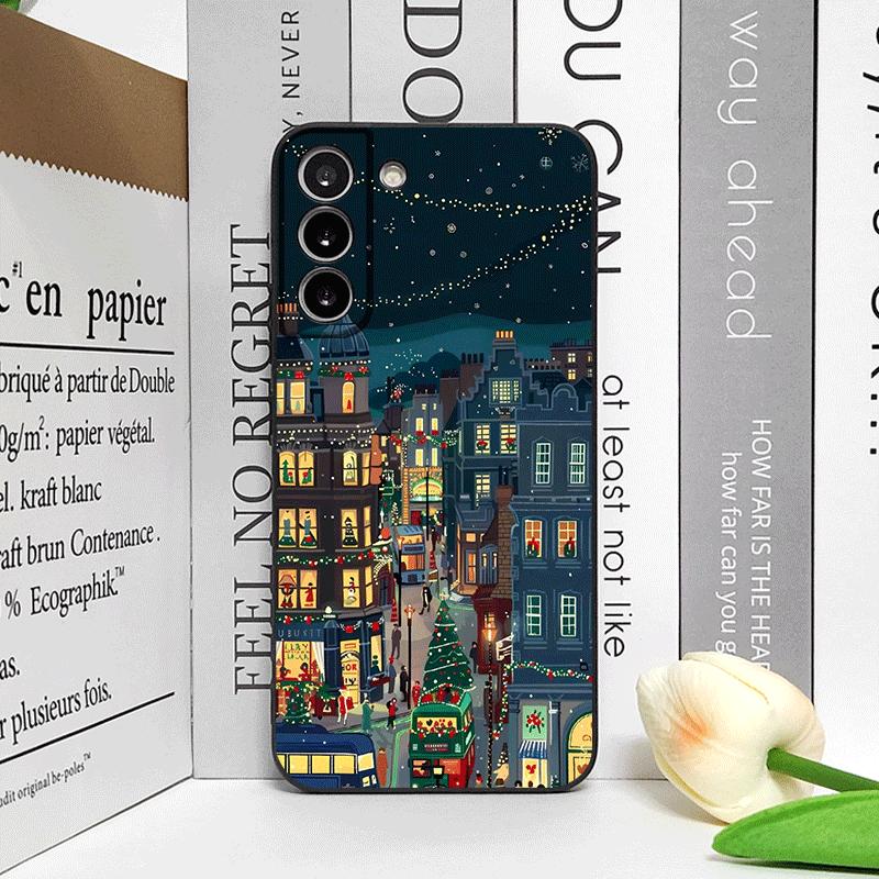 Christmas Snow Street Shop Window Scenery Pattern Phone Case for OPPO Reno 13 12 F 11 10 Pro Plus A58 Find X5 X3 Lite Soft Cover