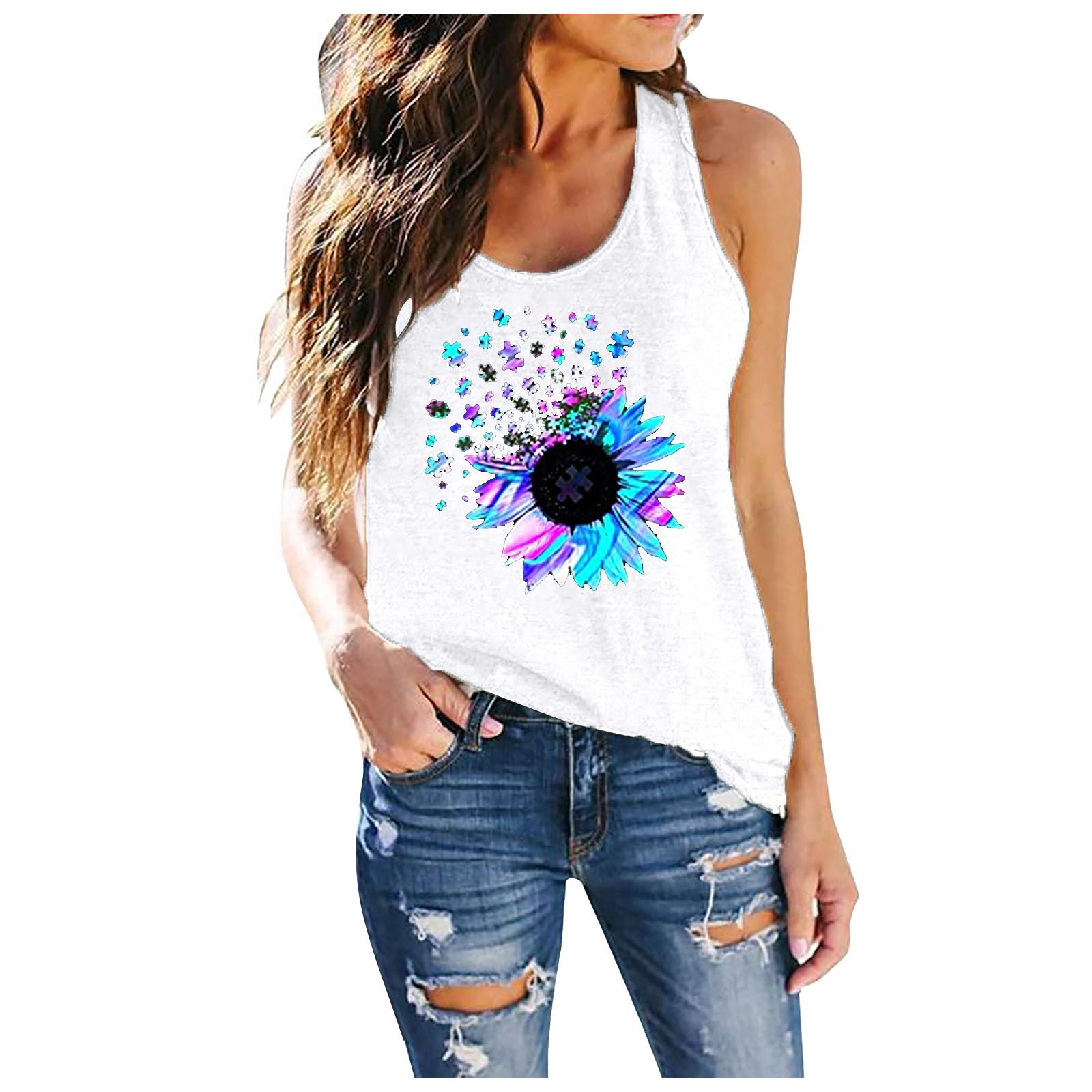 

Женская повседневная футболка без рукавов больших размеров с летним цветочным принтом, топ-майка XL белый