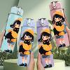 1PC Girl Black Cat Hoodie Print 750ml Color Plastic Sports Water Bottle Leakproof Flip Straw Lid Suitable for Sports Office Home Use