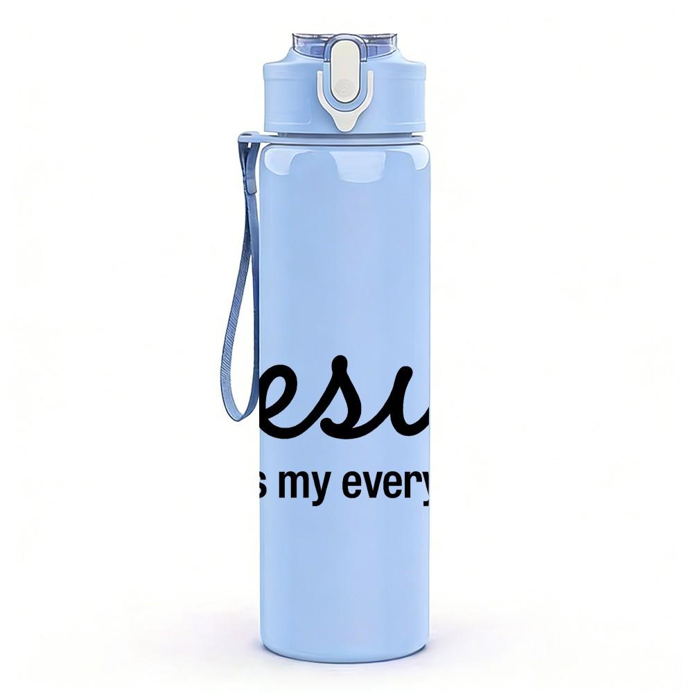 1PC Jesus Is My Everything Letter 750ml Color Plastic Sports Water Bottle Leakproof Flip Straw Lid Suitable for Sports Office Home Use