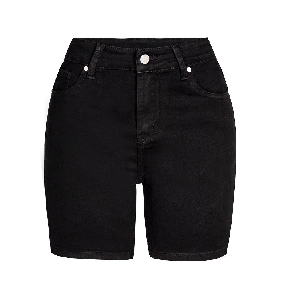 Women s High Rise Skinny Denim Shorts Slim Fit Streetwear Bermuda Shorts Black Solid Stretch Cotton Spandex Fabric S