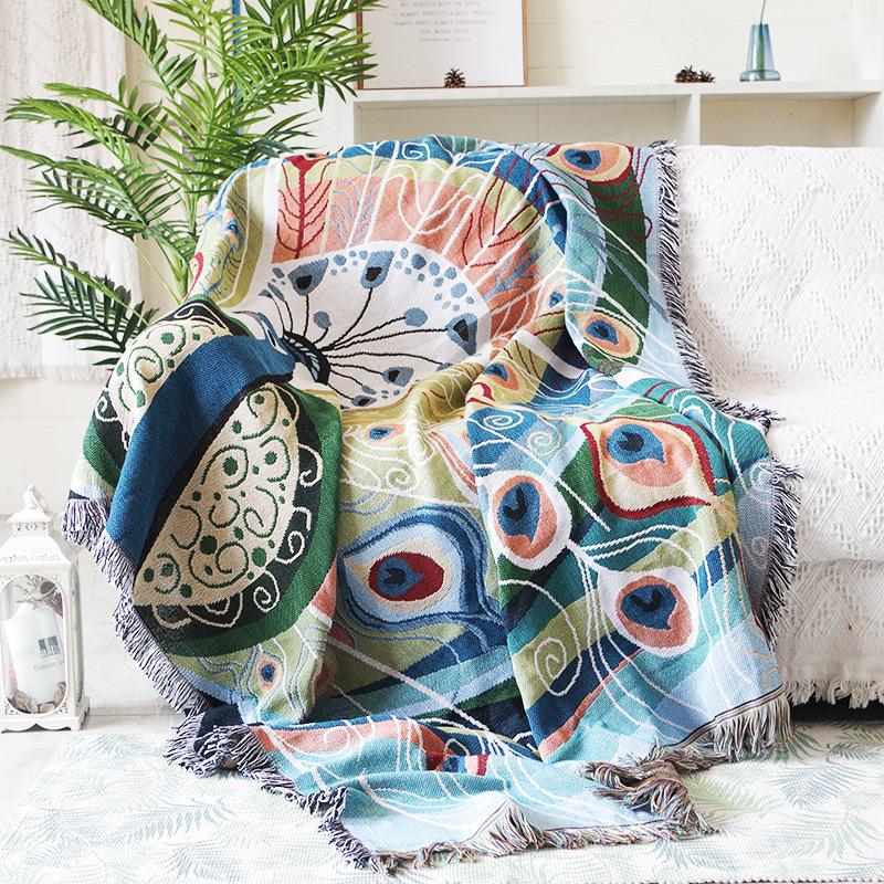 Textile City Ins Peacock Figure Double Sided Throw Blanket Soft Comfy Home Decor Sofa Cover Quality Dust Bedspread
