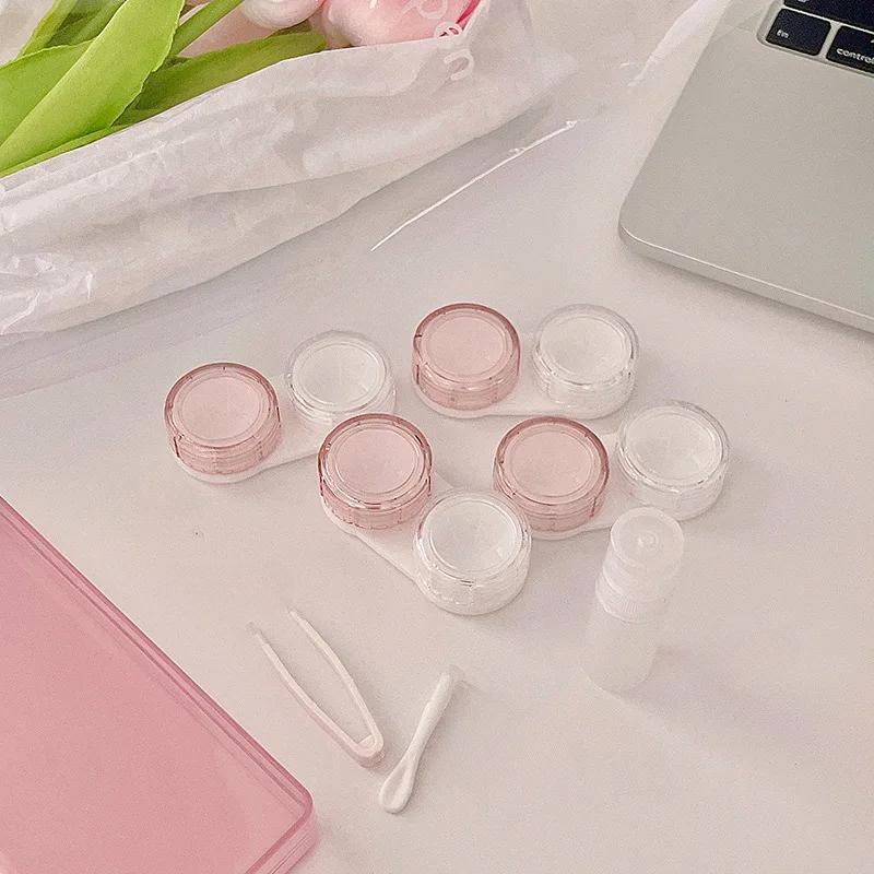 Cherry Blossom Powder Contact Lens Case Blue Cosmetic Lens Container Portable Travel Set Spectacle Case Storage Lens