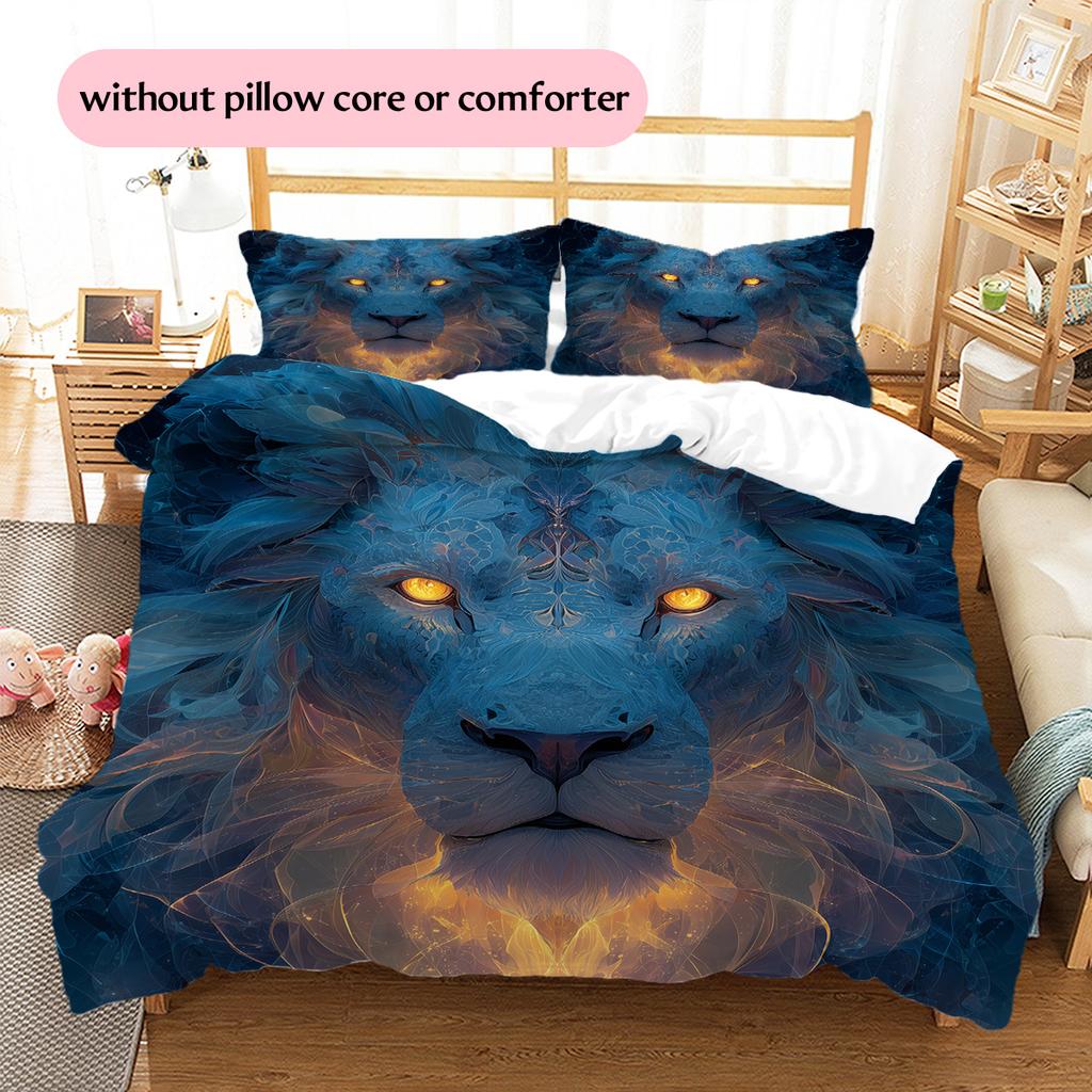 Lion Head Pattern Bedding Quilt Set  Home Decoration  Gift (1 * duvet cover + 2 * pillowcase  without core)