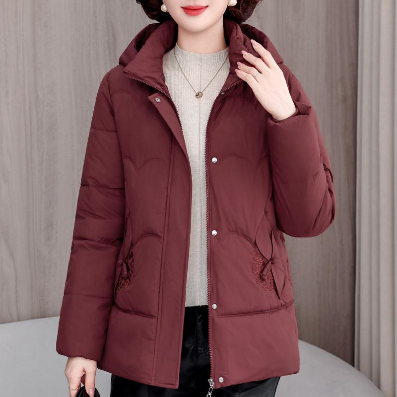 Mărimi Mari XL-5XL Jachete de Iarnă pentru Femei de Vârstă Mijlocie cu Glugă Elegante Largi Groase Călduroase Parkas cu Broderie Paltoane de Damă