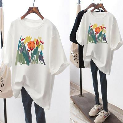 Women's Summer Large Size Round Neck Short Sleeve Top Printed Casual Short Sleeve Loose Short Sleeve