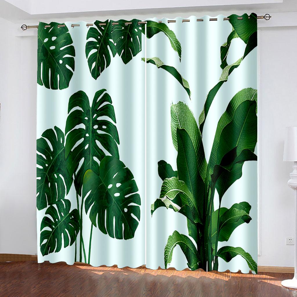 Webvorhänge mit tropischem Blattdruck Zwei separate Vorhänge links und rechts des Schlafzimmers Verdunkelungsvorhänge