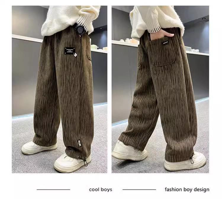 2024 Podzim/Zima Chlapecké plyšové rovné ležérní kalhoty