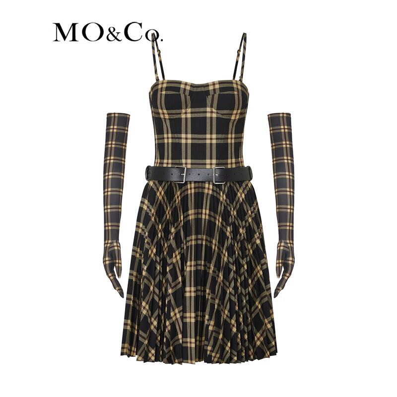 MO&Co. Pleated Plaid Boned Bustier Dress with Detachable Elements