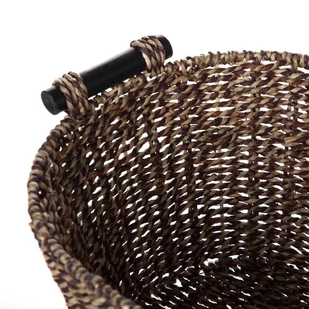 Oval Seagrass Storage Basket with Wooden Handles Brown Decorative Baskets Home Organization Woven Small Item Storage