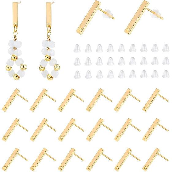 

UNICRAFTALE About 30Pcs 18K Gold Plated Rectangle Earring Posts Bar Stud Earrings Findings Rectangle Stud Earrings Pierced Post Studs Earring with 15mm Long