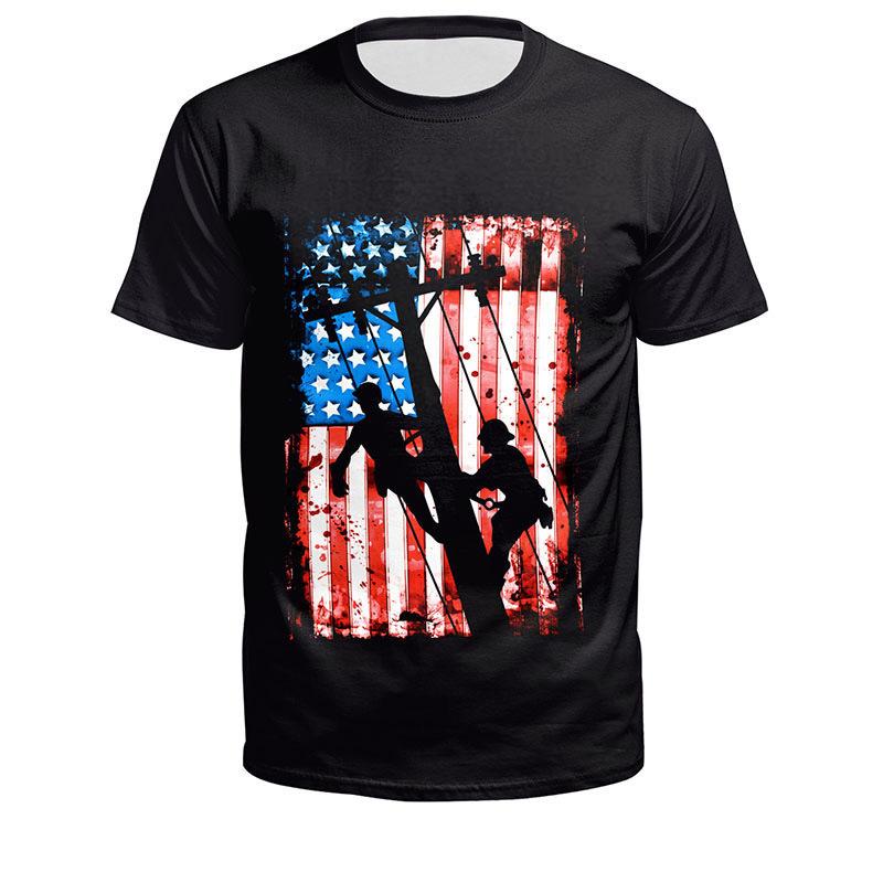 Summer Round Neck 3D American Flag and Animal Graphic Print T-shirts Fashionable Casual Short Sleeved Men's T-shirts