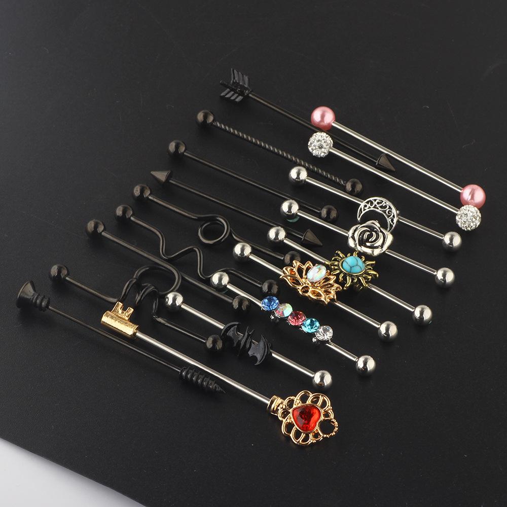 Stainless Steel Barbell Bar Ear Stud Set Piercing Jewelry Earrings
