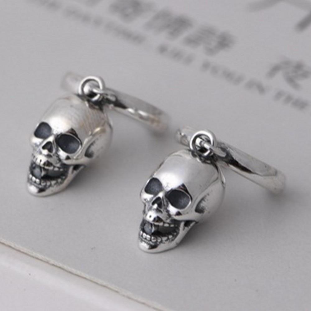 2020 New 100 %Real S925 Pure Silver Fashion Jewelry Woman Earrings Vintage Thai Silver Skull Bell Earrings Woman 