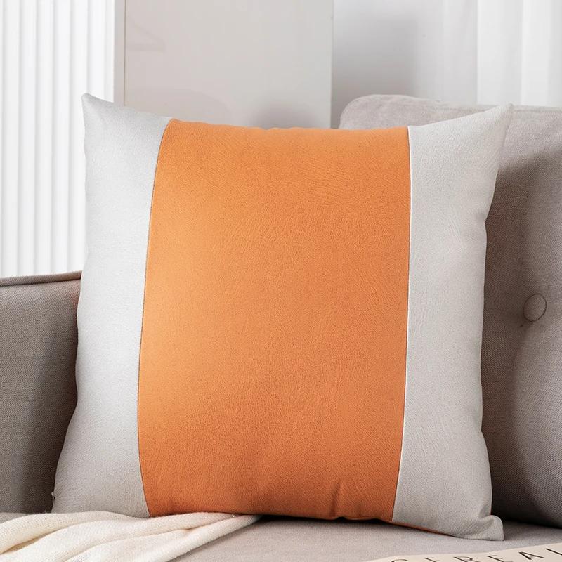 Solid Color Technology Cloth Pillowcase Modern Imitation Leather Waterproof Cushion Cover Nordic Sofa Living Room Decor