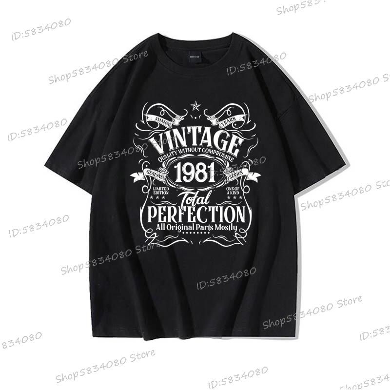 Vintage 1982 Total Perfection Print T Shirt Summer Unisexs Womens Tops Birthday Gift Tops Made In 1980 To 1989 Streetwear Clothes