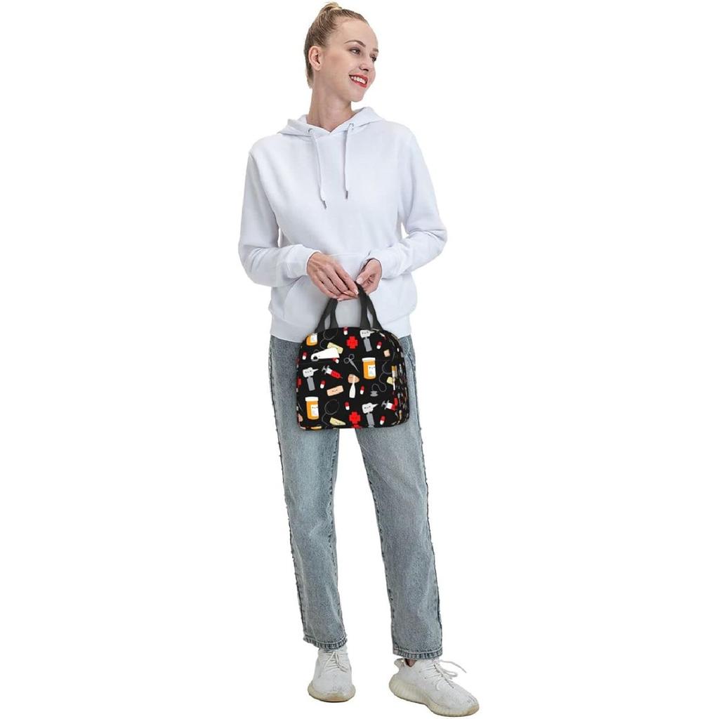 Nurse Theme Lunch Bag for Women Insulated Tote Bag Reusable Cooler Lunch Box for Work Picnic Travel, One Size
