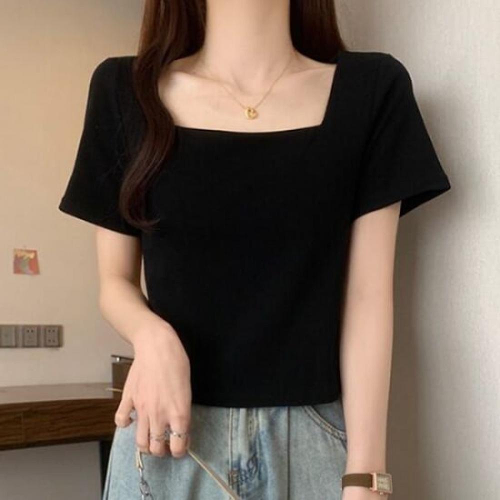 Navava Women Simple Square Neck Crop ShorT Sleeve T shirT nT2546