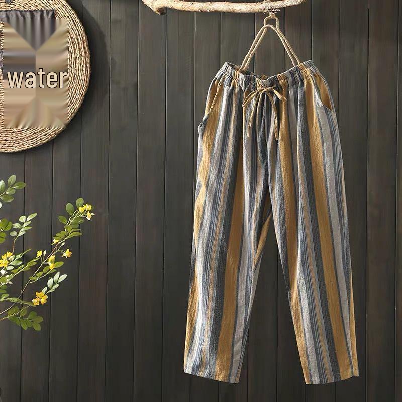 

Женские полосатые укороченные брюки гаремы - Легкие, Ретро, Эластичная талия, Свободный крой, Стройнящие, Повседневные летние брюки 3XL