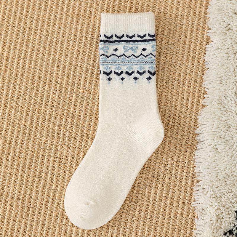 

Socks Medium Tube Socks Season Wool Socks Thickened Warm Retro Pastoral Bow Stockings Women One size брудно-білий