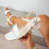 Fashion High Heels Summer New Style Square Head Shallow Mouth Metal Buckle A Word with Anti-slip Wear-resistant Sandals