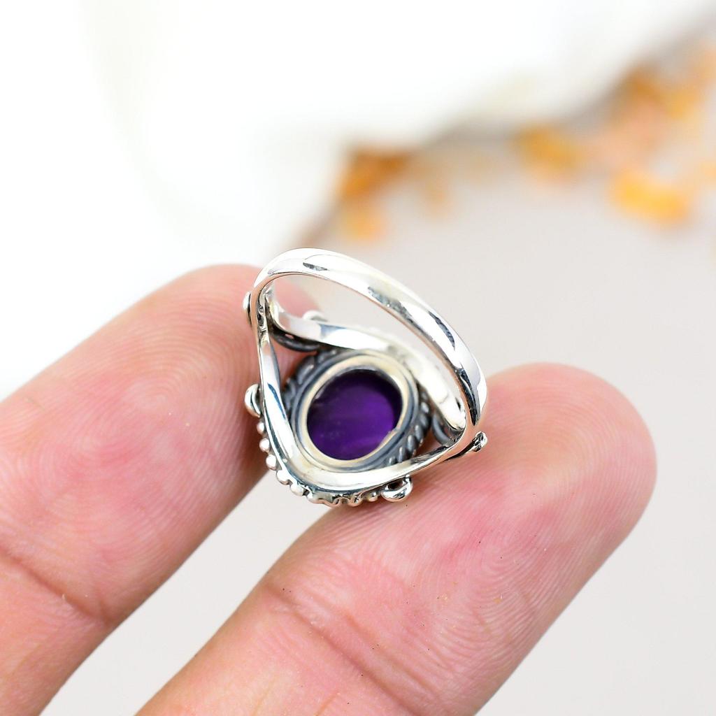 Amethyst Gemstone 925 Sterling Silver Oval Shape Handmade Jewelry Ring For Women