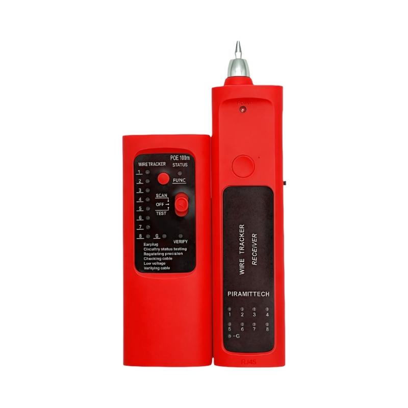 Профессиональный тестер сетевых кабелей RJ45 RJ11 с 8 режимами чувствительности и POE-детекцией для Ethernet и телефонных линий красный