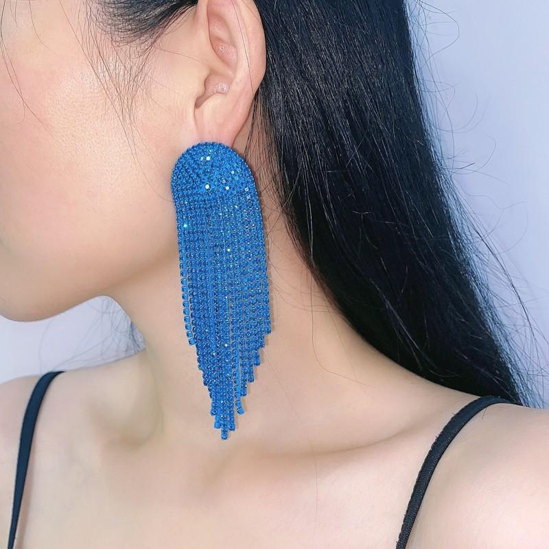 2022 New Fashion Long Tassel Rhinestone Drop Earrings for Women Ovsize Crystal Dangle Earrings Fashion Jewelry