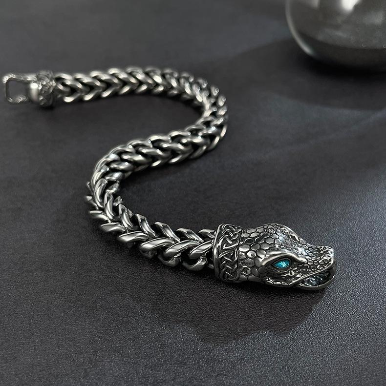 New Big Cuban Bracelet for Men Creative Black Snake Head Bracelets Stainless Steel Anti Tarnish Jewelry ALN25123163