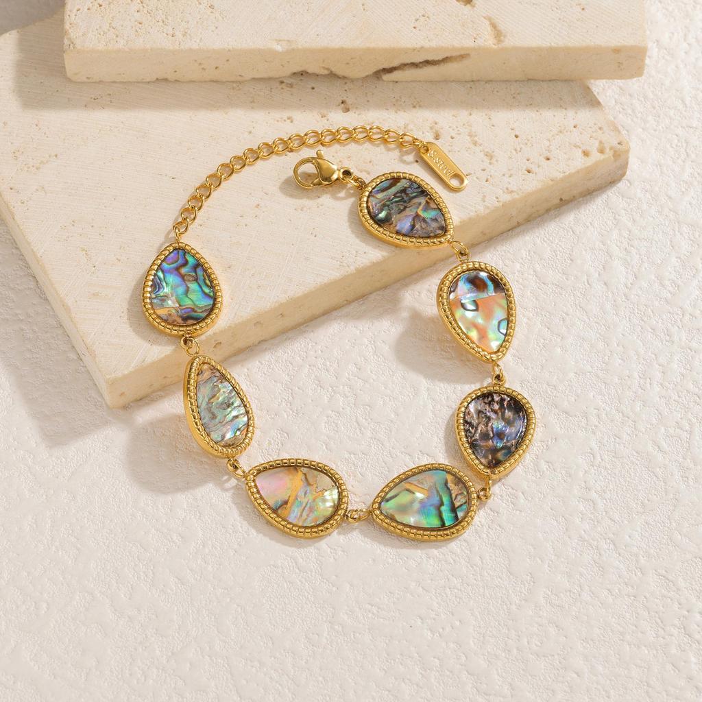 Seven-Color Abalone Shell Water Drop Women's Bracelet - 18k Gold Titanium Steel, Non-Fading, Trendy Design