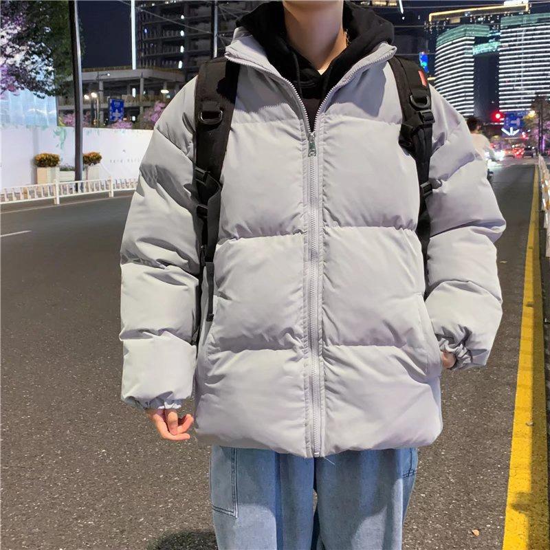 Men's Hong Kong Style Hooded Cotton Padded Winter Jacket - Short, Thick, Warm, and Trendy Loose-Fit Coat in Solid Color