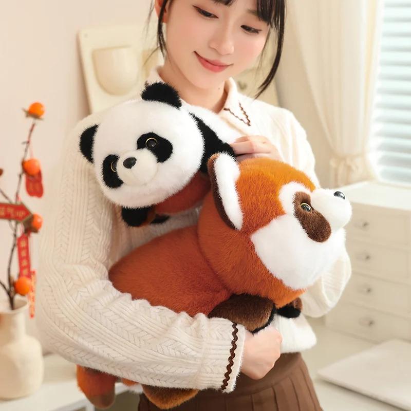 Simulation 20-50Cm Stuffed Panda Turns Into Red Panda Flip Transformation Super Soft Plush Doll Baby Comfort Toy For Girls Boys