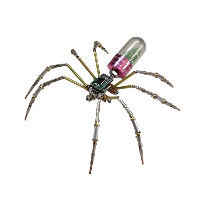 Easy Assembly DIY Steampunk Mechanical Circuit Spiders Craft Kits Metal Puzzle Model with LED Effects for Enthusiasts красный