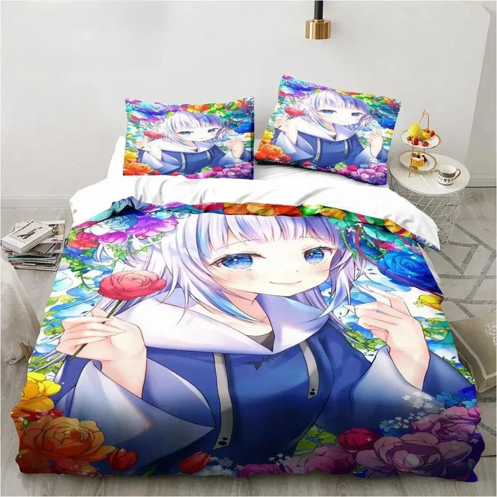 Top Kawaii Gawr Gura Cute Girl My Angle King Twin Double Child Bedding Set Microfiber or Polyester Print Anime Duvet Cover Set