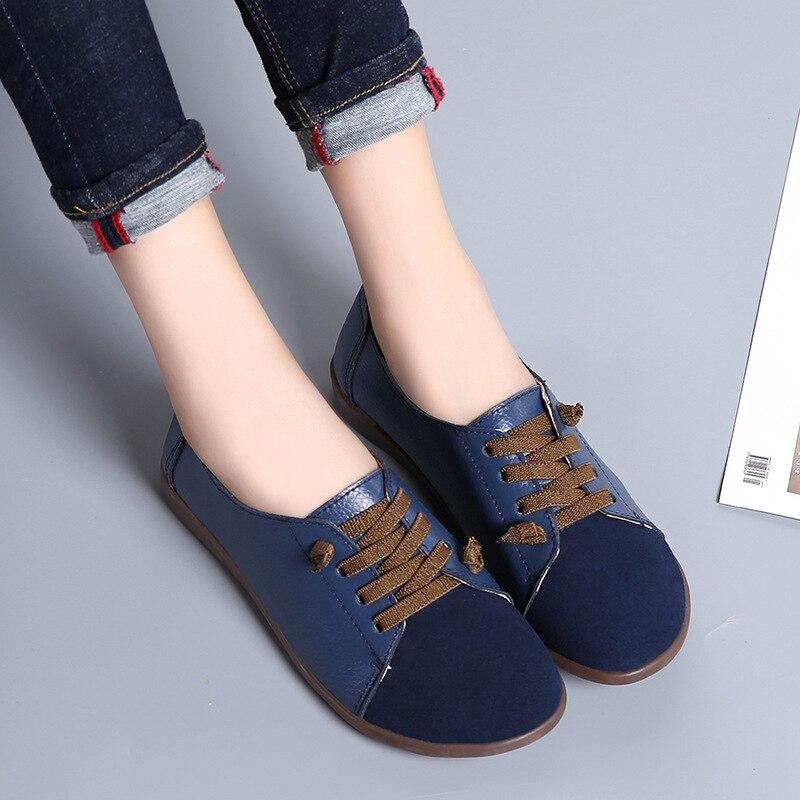 Leather Shoes Woman Spring Ladies Shoes Non-slip Flats Lace Up Sneakers Women Oxford Shoes Plus Size Moccains Ladies Shoes