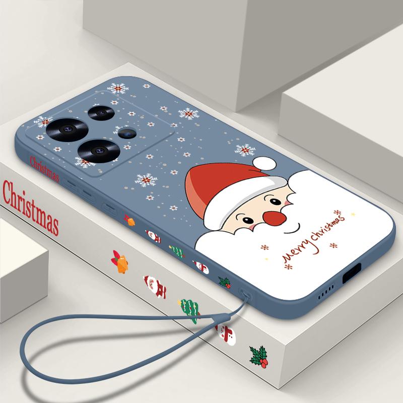 Cute Santa Claus Printed Lanyard Phone Case For Xiaomi Redmi Note 14 13 12 Pro Note 13 14 Pro Plus 5G 13 13C 4G 11 10 Pro Soft Silicone Cover