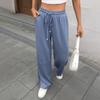 Women's Casual Fashion Solid Color Elastic Waist Drawstring Pockets Wide Leg Straight Pants