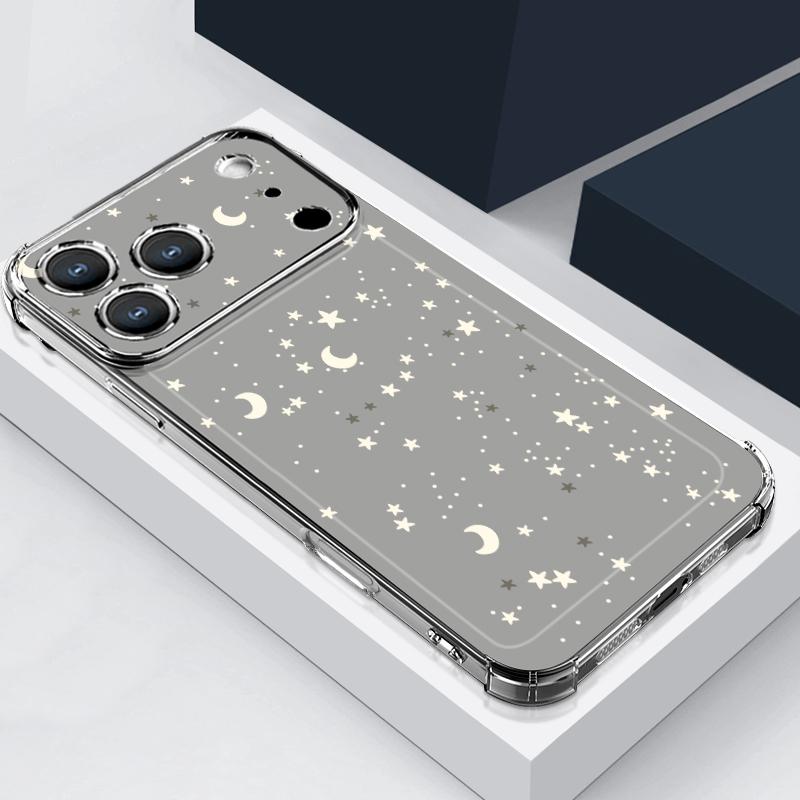 Star Moon Pattern Phone Case For iPhone 17e 17 16 15 Pro Max 14 13 Pro 16 Shockproof Clear TPU Soft Card Slot Pocket Back Cover