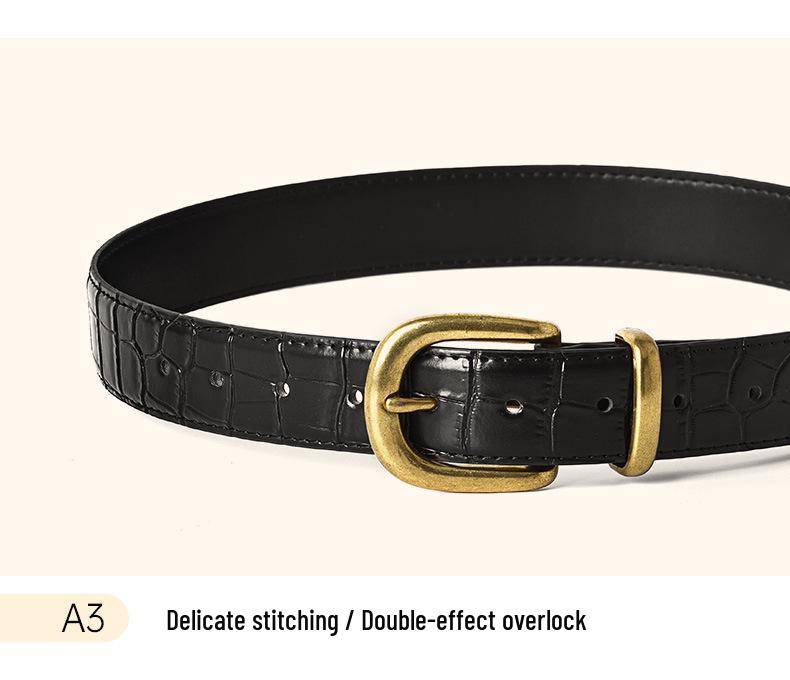 Vintage Pink Crocodile Leather Pin Buckle Belt for Women - Versatile and Stylish