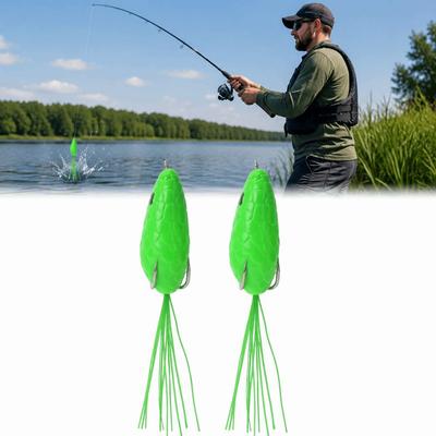 2PCS with  Beard Frog Fishing Lure PVC Frog Lure Artificial Fishing Lures Frog  Trout Fishing