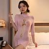 A Women's Pink Sexy Lingerie with Hollowed Out Fishing Net Dress and Versatile Hip Hugging Skirt