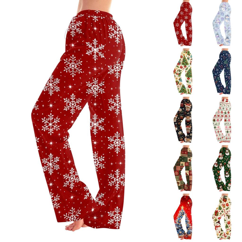Damen Weihnachts-Pyjamahose mit Aufdruck, elastischem Bund und - Lässige Haus-Schlafkleidung