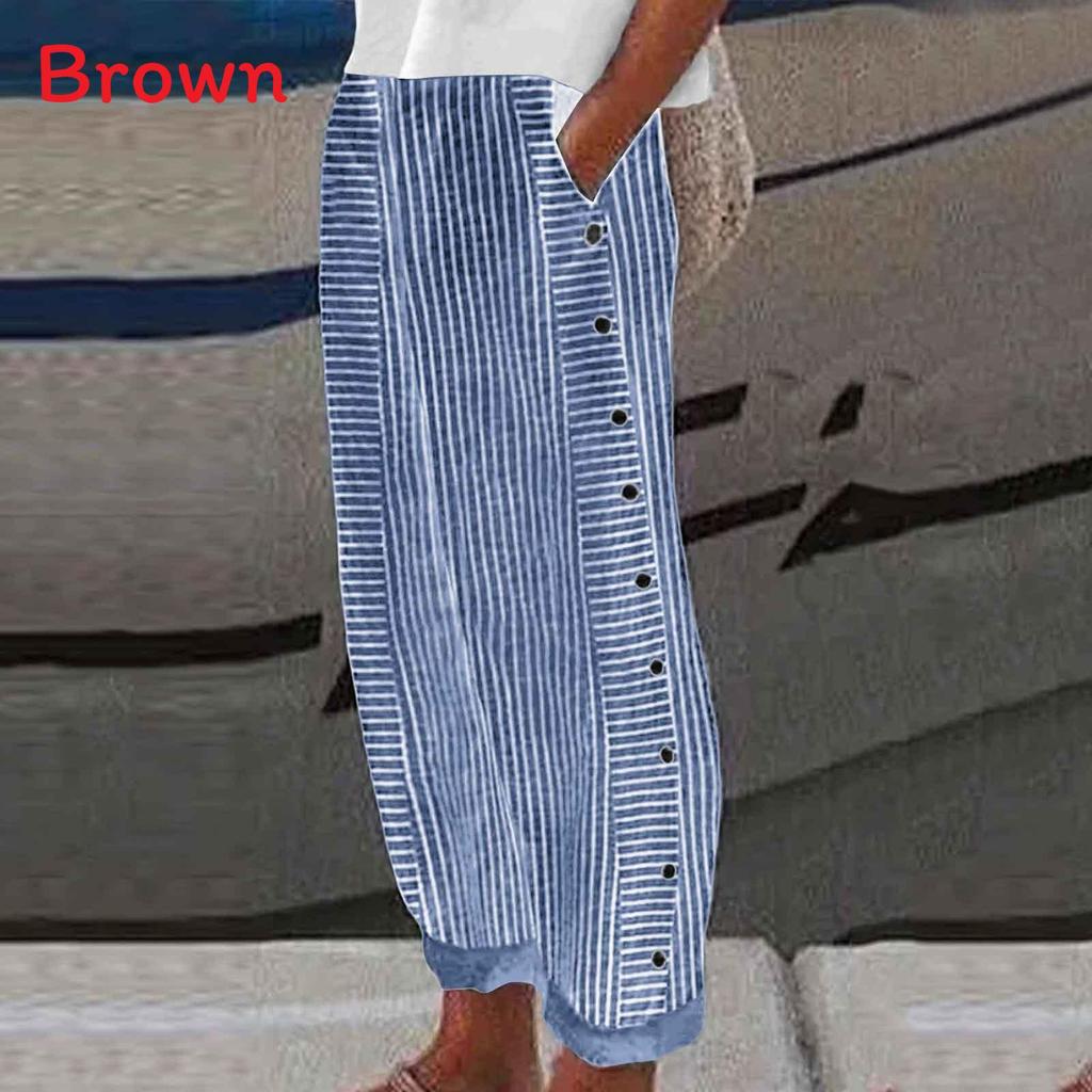 Stripes Cotton Womens Slim Fit Pants With Micro Stretch For Casual Summer Wear